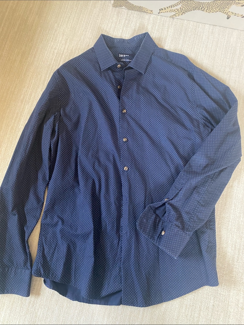 Bar III Navy Long-Sleeve Button-Down with Micro Dot Print